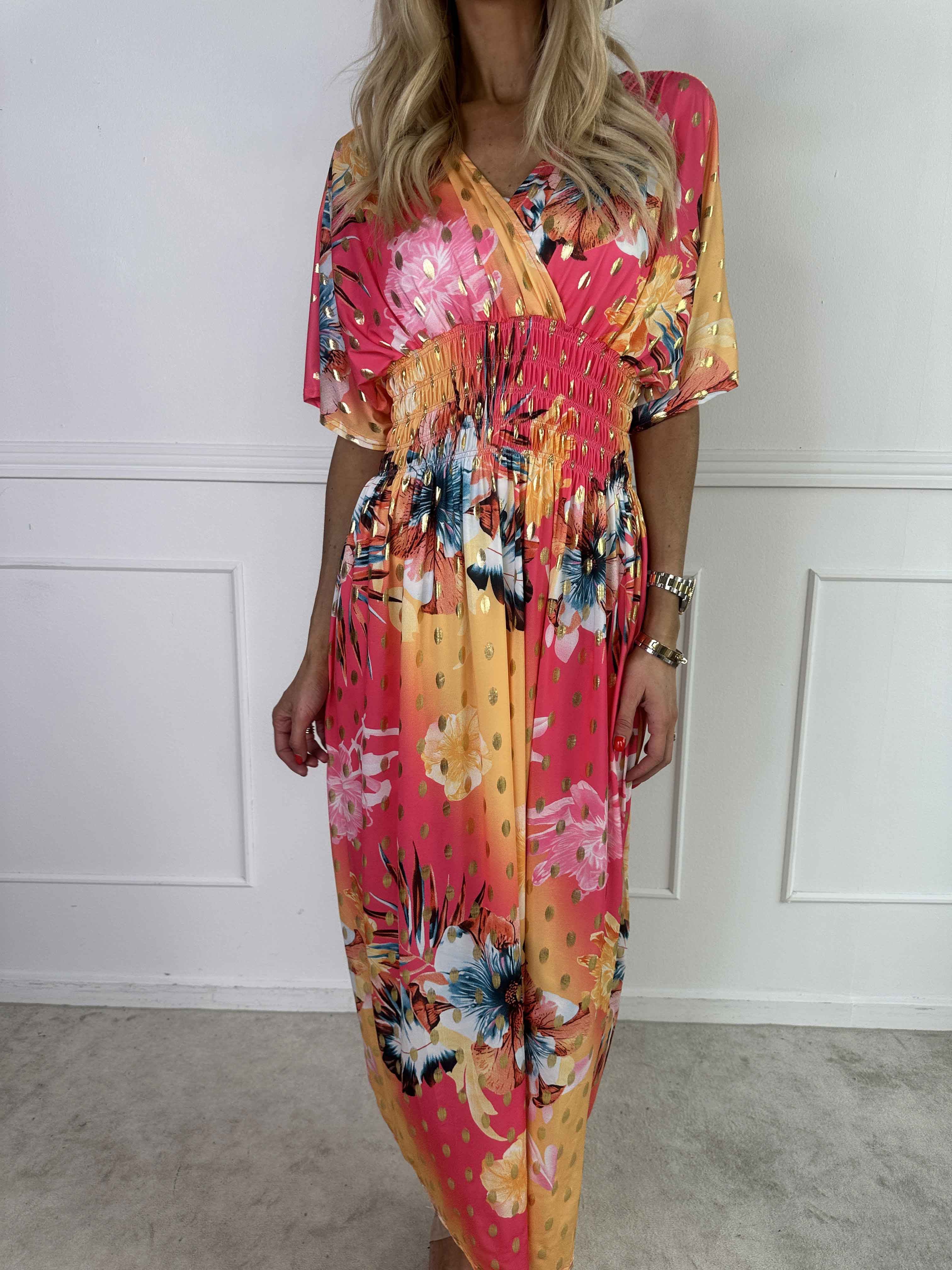 Pams Hawaii - Lång klänning i stretchtyg med blommönster